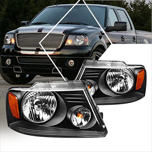 PM Performotor 2Pcs Replacement Headlights Assembly Compatible with Ford F150 0408Lincoln Mark LT 0608Black HousingAmber Corner - Image 1