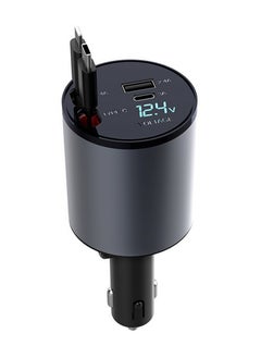 الجنة شاحن سيارة - محول شحن سريع 4 في 1 مع كابلات Lightning وType C قابلة للطي، ومنافذ USB مزدوجة وشاشة عرض الجهد - متوافق مع iPhone وiPad وAndroid  - Image 1