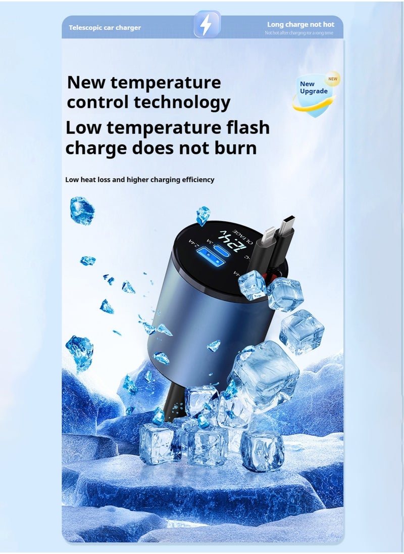 Elysium Car Charger - Fast Charging 4-in-1 Adapter With Foldable Lightning And Type-C Cables, Dual USB Ports And Voltage Display - Compatible With iPhone, iPad, Android  - Image 5