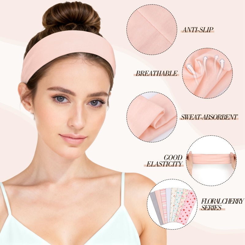 obeoby Pink Cute Headbands for Women, Stripe Heart Hairbands for Girls Spring Summer Outfit Non Slip Cotton Sports Hair Bands for Women's Hair - Image 5