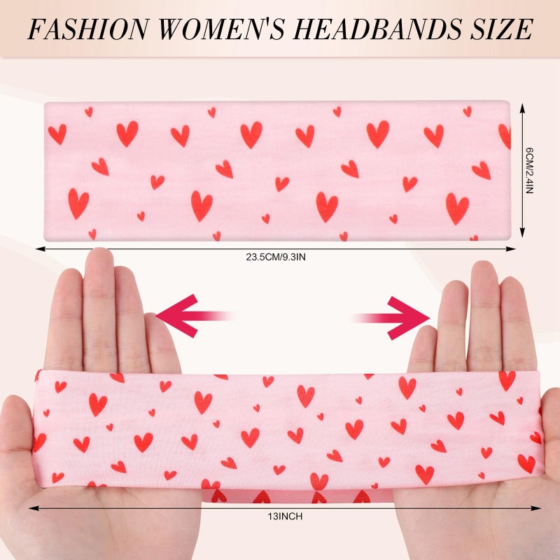obeoby Pink Cute Headbands for Women, Stripe Heart Hairbands for Girls Spring Summer Outfit Non Slip Cotton Sports Hair Bands for Women's Hair - Image 2