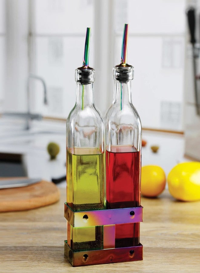 سيركل وير مجموعة سيركلوير ليفينج سبيسز، طقم من قطعتين، موزعات زجاجية للزيت والخل في علبة معدنية بألوان قوس قزح، 17 أونصة، شفاف - Image 3