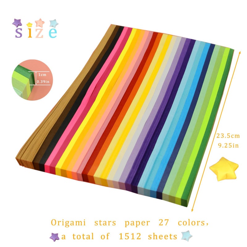 CKNCY 3024 Sheets Origami Paper Star Paper Strips 27 Assortment Color Star Papers Lucky Wish Double Sided Origami Stars Paper Solid Color Diy Hand Art Crafts Gift For Children And Adults (3024) - Image 2