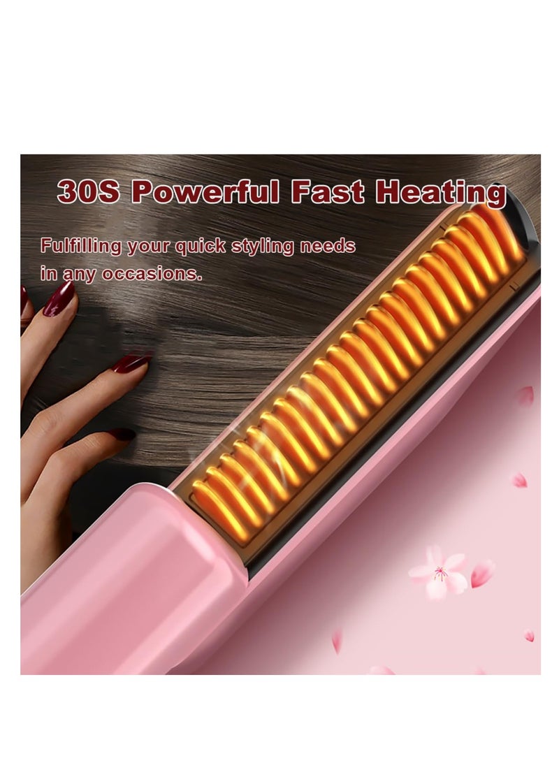 Cordless Hair Straightener Brush for Women, Portable Electric Hair Straightening Comb with Negative Ions, 30s Fast Heating, Dual Temperature Adjustable for Travel, Suitable for Many Hairs (Pink) - Image 5