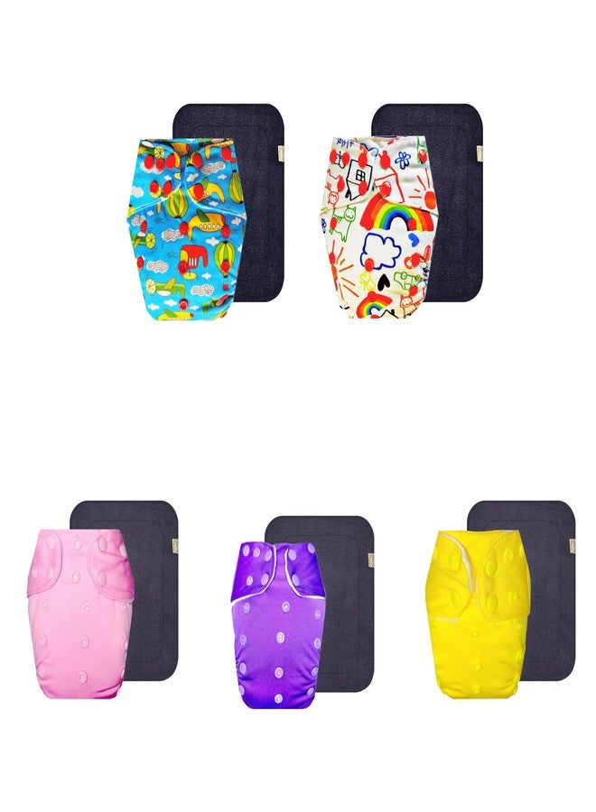 Dumbledo Premium Cloth Diaper with Gray Insert (Pack of 5) | Soft & Gentle | Leakproof | Adjustable Snaps | Worry-Free Diapering | 3 Months - 3 Years | Unisex Baby - Image 1