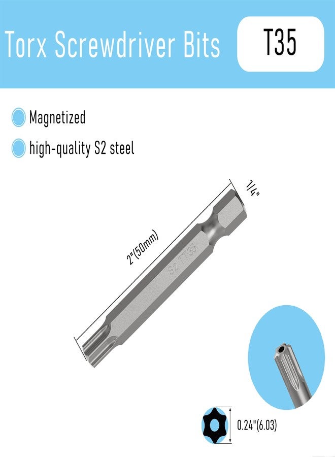 FOCMKEAS 5PCS T35 Magnetic Tamper Proof Torx Screwdriver Bits, 1/4 Inch Hex Shank 2 Inch Length S2 Steel Security Drill Torx Head Drill Screw Driver Tools(50mm Long, Star 6 Point) - Image 2