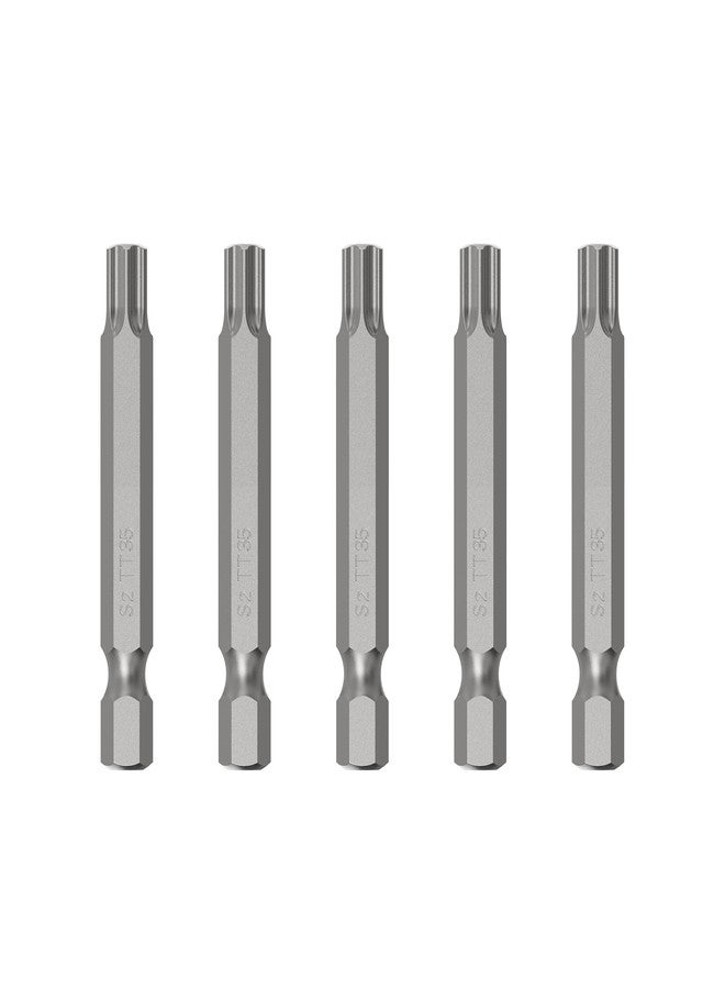 FOCMKEAS 5PCS T35 Magnetic Tamper Proof Torx Screwdriver Bits, 1/4 Inch Hex Shank 2 Inch Length S2 Steel Security Drill Torx Head Drill Screw Driver Tools(50mm Long, Star 6 Point) - Image 1