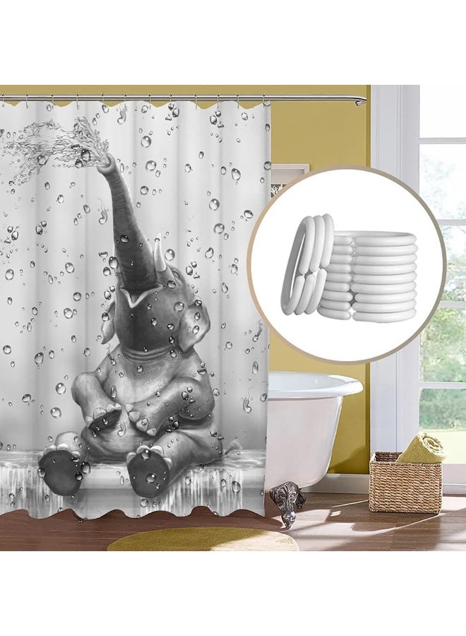 African Elephant Shower Curtain Funny Elephant Taking Shower Bathroom Curtain Cute Wild Animal on Raindrop Background Bath Curtain Fabric Bathroom Decor Set for Kids Hooks Included 72x72inch  - Image 5