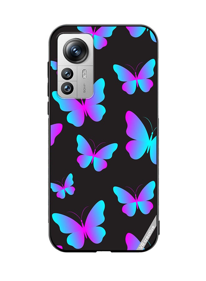 VR CREATIVE Protective Case Cover For Xiaomi 12 Pro Neon Butterflies Seamless Pattern Design Multicolour - Image 1