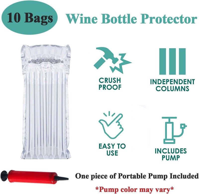 AKLVBL Wine Bottle Protector Bags, 10 Pack Bubble Cushion Wrap Airplane Travel, Safety Shipping Packaging Bags for Glass Bottles in Transport with Luggage with Reusable Pump - Image 3