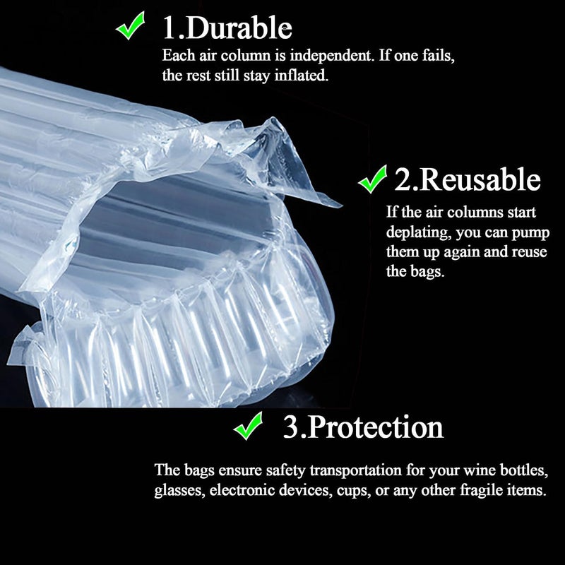 AKLVBL Wine Bottle Protector Bags, 10 Pack Bubble Cushion Wrap Airplane Travel, Safety Shipping Packaging Bags for Glass Bottles in Transport with Luggage with Reusable Pump - Image 5