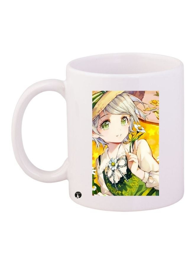 RYN Anime Printed Coffee Mug White/Beige/Yellow 11ounce