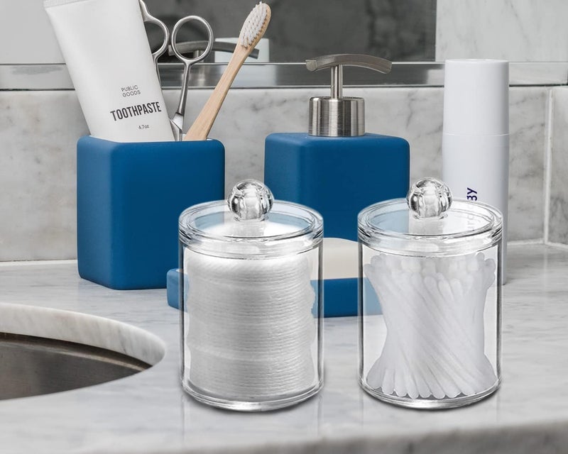 Golden Bird Clear Cotton Ball Holder CottonEarbud Holder Storage Box Cotton swab Storage Dispenser Cosmetics Makeup Storage Holder Box for Women Organizer Container with Lid 4 pcs  - Image 2