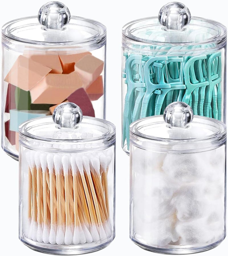 Golden Bird Clear Cotton Ball Holder CottonEarbud Holder Storage Box Cotton swab Storage Dispenser Cosmetics Makeup Storage Holder Box for Women Organizer Container with Lid 4 pcs  - Image 1