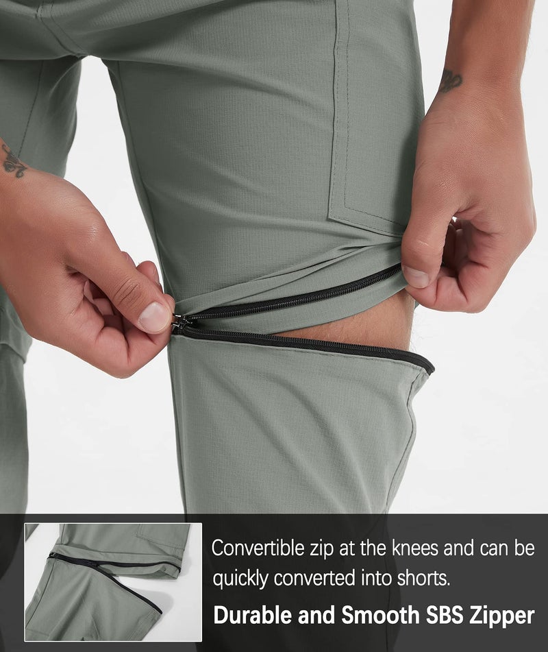 AREOUTS Men's Hiking Pants Convertible Zip Off Lightweight Waterproof Quick Dry Outdoor Fishing Travel Safari Camping Sage Green 34 - Image 2