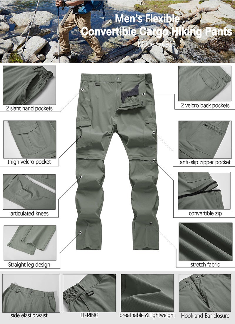 AREOUTS Men's Hiking Pants Convertible Zip Off Lightweight Waterproof Quick Dry Outdoor Fishing Travel Safari Camping Sage Green 34 - Image 4