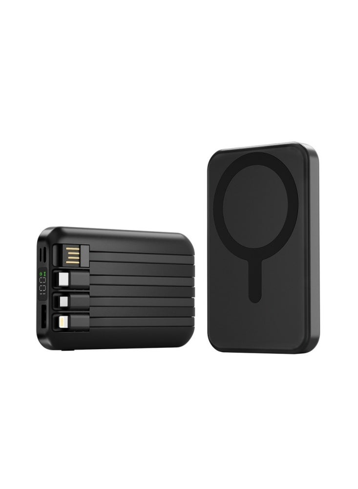Magnetic Wireless Power Bank with 4 Built-in Cables, 10000mAh Portable Charger with LED Digital Display, Fast Charging External Battery Pack Compatible with iPhone 17/16/15/14/13 Series & Android Devices, Black - Image 1