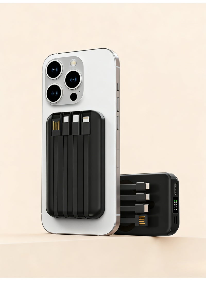 Magnetic Wireless Power Bank with 4 Built-in Cables, 10000mAh Portable Charger with LED Digital Display, Fast Charging External Battery Pack Compatible with iPhone 17/16/15/14/13 Series & Android Devices, Black - Image 2