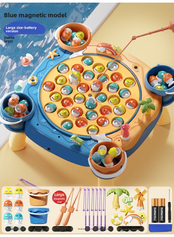 Electric Magnetic Diaoyutai Children's Early Education Educational Music Interactive Play-house Toys For Boys And Girls Gifts-Color:Plus Blue⭐Battery With Table Leg 【45 Magnetic Fish +4 Barrels +8 R - Image 1