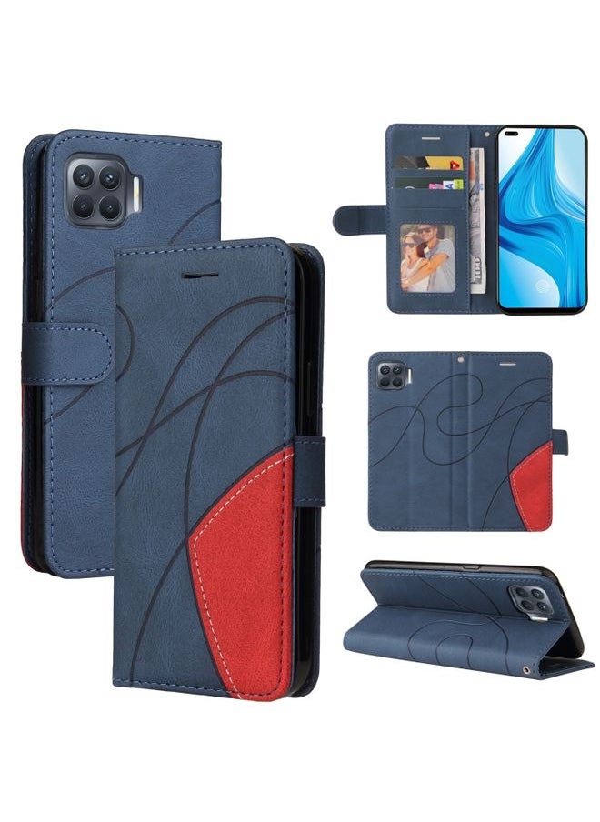 HuHa Case Cover For OPPO F17 Pro / A93 / Reno4 F / Reno4 Lite Dual-color Splicing Horizontal Flip PU Leather Case with Holder & Card Slots & Wallet Blue 