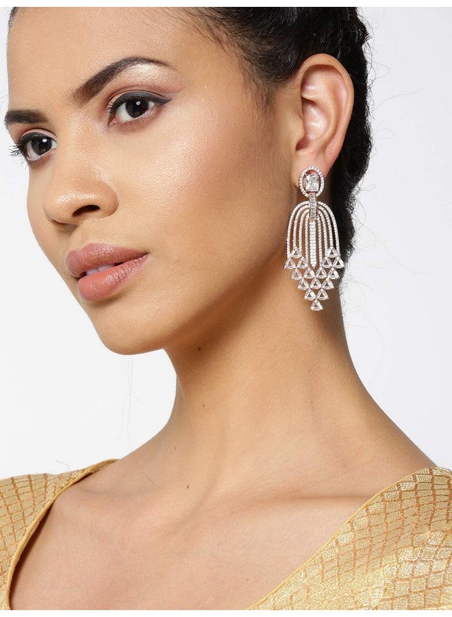 Priyaasi أقراط برياسي الماسية الأمريكية للنساء | تصميم شلال هادئ | أقراط مطلية بالذهب الوردي للنساء والفتيات | أقراط متدلية بأسلوب الحفلات | مثالية للهدايا - Image 2