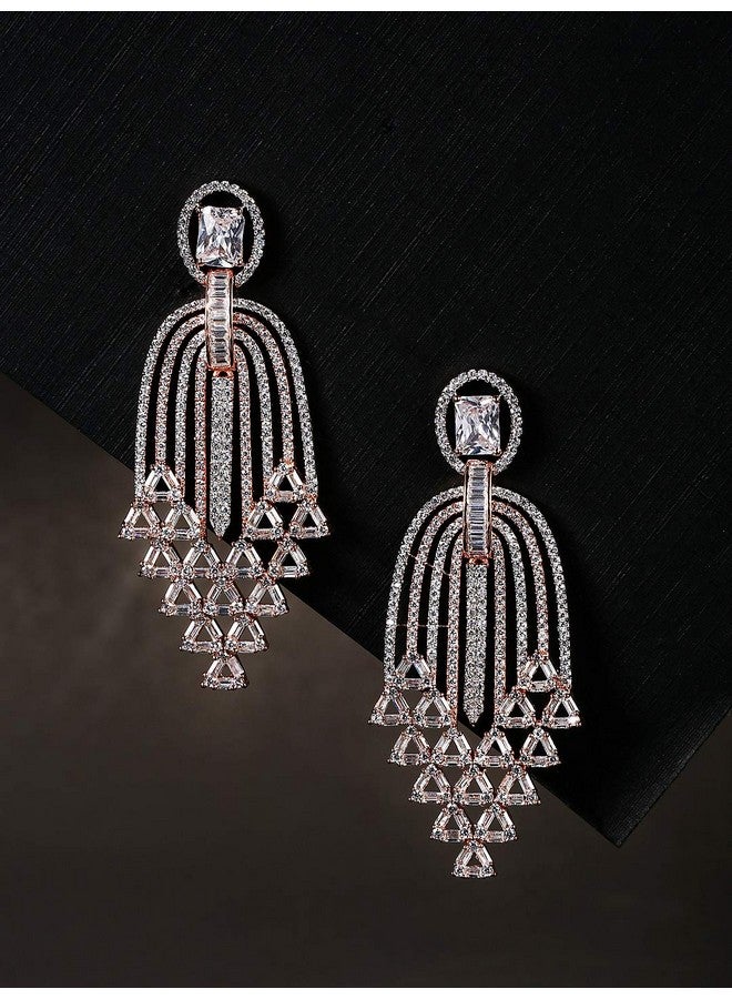 Priyaasi أقراط برياسي الماسية الأمريكية للنساء | تصميم شلال هادئ | أقراط مطلية بالذهب الوردي للنساء والفتيات | أقراط متدلية بأسلوب الحفلات | مثالية للهدايا - Image 3