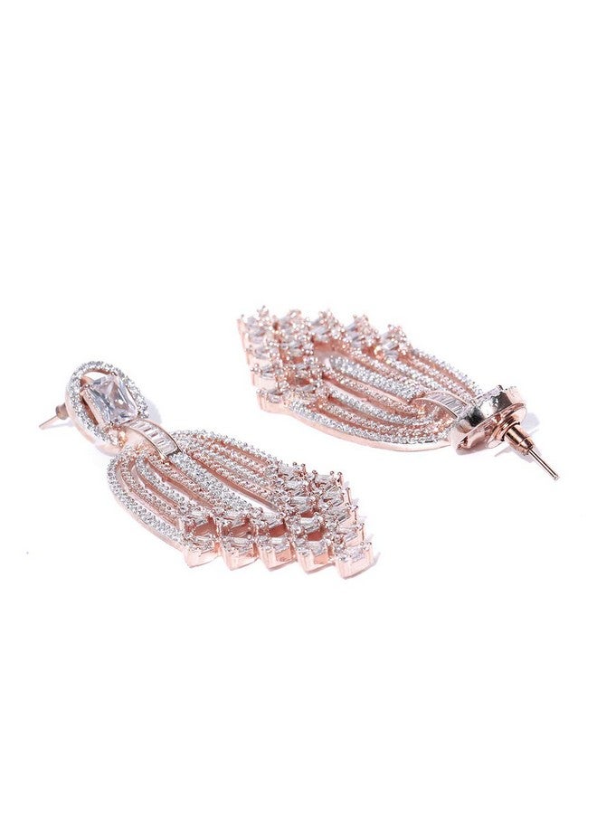 Priyaasi أقراط برياسي الماسية الأمريكية للنساء | تصميم شلال هادئ | أقراط مطلية بالذهب الوردي للنساء والفتيات | أقراط متدلية بأسلوب الحفلات | مثالية للهدايا - Image 4