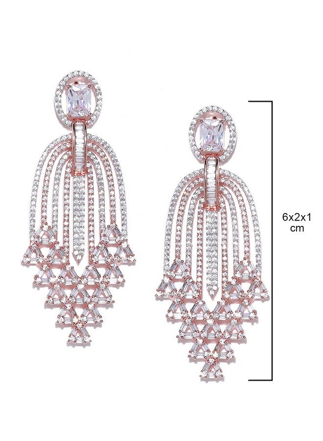 Priyaasi أقراط برياسي الماسية الأمريكية للنساء | تصميم شلال هادئ | أقراط مطلية بالذهب الوردي للنساء والفتيات | أقراط متدلية بأسلوب الحفلات | مثالية للهدايا - Image 5