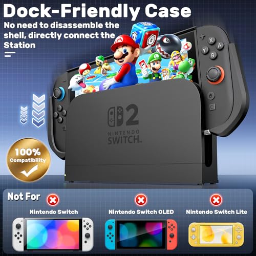 daydayup 1 Carrying Protective Slim Case Cover Compatible with Nintendo Switch 2, Protection TPU PC Material Dockable Shockproof Ergonomic Grip Kickstand for Switch 2 Console, Black - Image 2