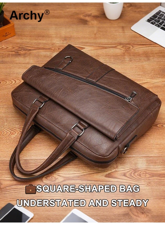 Archy Men Briefcase Leather Office Bags 14" Laptop Bag Doctor Lawyer Computer Bag Totes Male Vintage Business Man Bag Portable Handbag Messenger Bag Trendy Briefcase for Work - Image 5