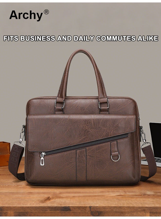 Archy Men Briefcase Leather Office Bags 14" Laptop Bag Doctor Lawyer Computer Bag Totes Male Vintage Business Man Bag Portable Handbag Messenger Bag Trendy Briefcase for Work - Image 4