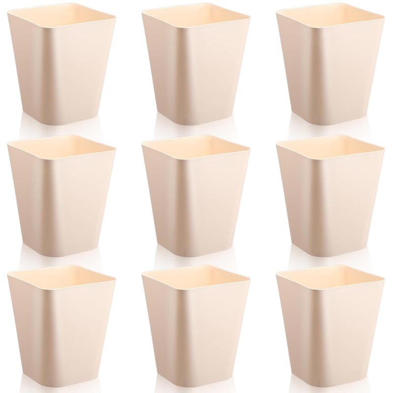 Hoolerry 9 Pieces Garbage Can 2 Gallon Small Trash Cans Bulk Bathroom Trash Bin Plastic Wastebasket Square for Bedroom Slim Bathroom Trashcan Small Container for Kitchen Office Home (Khaki) - Image 1