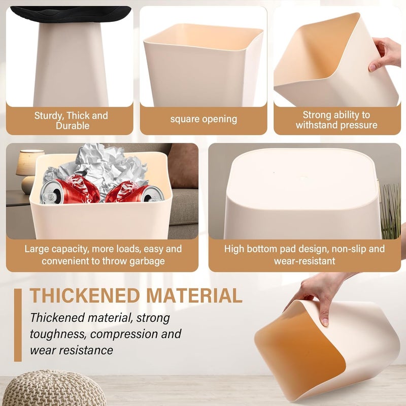 Hoolerry 9 Pieces Garbage Can 2 Gallon Small Trash Cans Bulk Bathroom Trash Bin Plastic Wastebasket Square for Bedroom Slim Bathroom Trashcan Small Container for Kitchen Office Home (Khaki) - Image 4