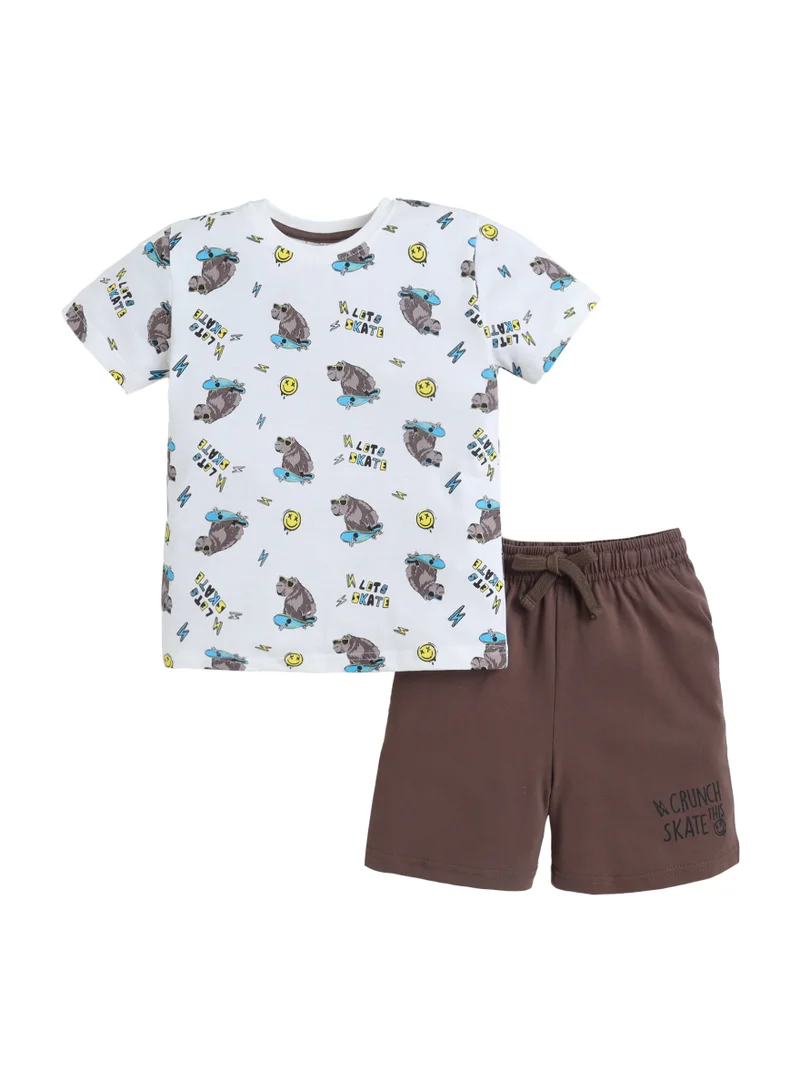 فكتور اند جين Boys Bear Skate Print Cotton Pajama Set – T-Shirt & Shorts Nightwear