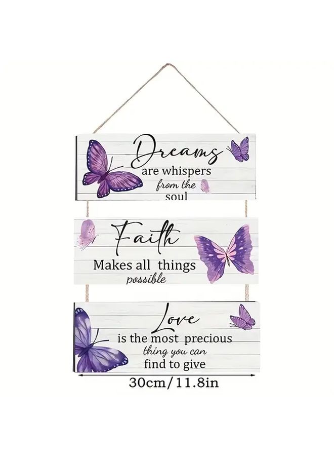 3pcs Inspirational Butterfly Wall Art Set Style 1 High Quality Wooden Decor With Uplifting Quotes Elegant Purple Design Perfect For Home Decor Or Gifts Ideal For Christmas - Image 2
