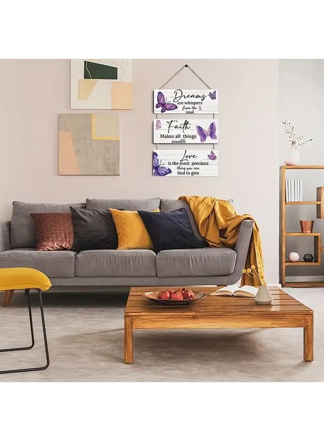 3pcs Inspirational Butterfly Wall Art Set Style 1 High Quality Wooden Decor With Uplifting Quotes Elegant Purple Design Perfect For Home Decor Or Gifts Ideal For Christmas - Image 3