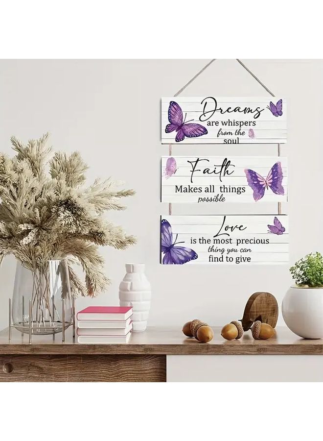3pcs Inspirational Butterfly Wall Art Set Style 1 High Quality Wooden Decor With Uplifting Quotes Elegant Purple Design Perfect For Home Decor Or Gifts Ideal For Christmas - Image 1