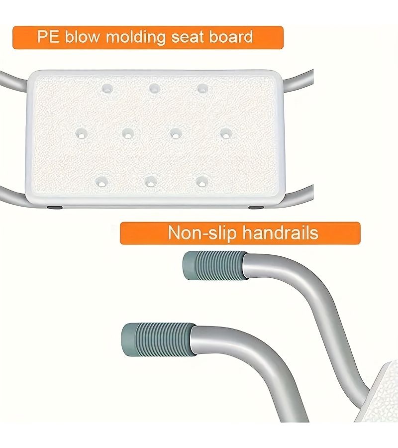 Heavy Duty Aluminum Adjustable Length Bathtub Bench White Shower Stool for Bathroom 28.35 to 32.28 Inches Supports 350 Lbs Plastic Bathtub Seat for Seniors - Image 4