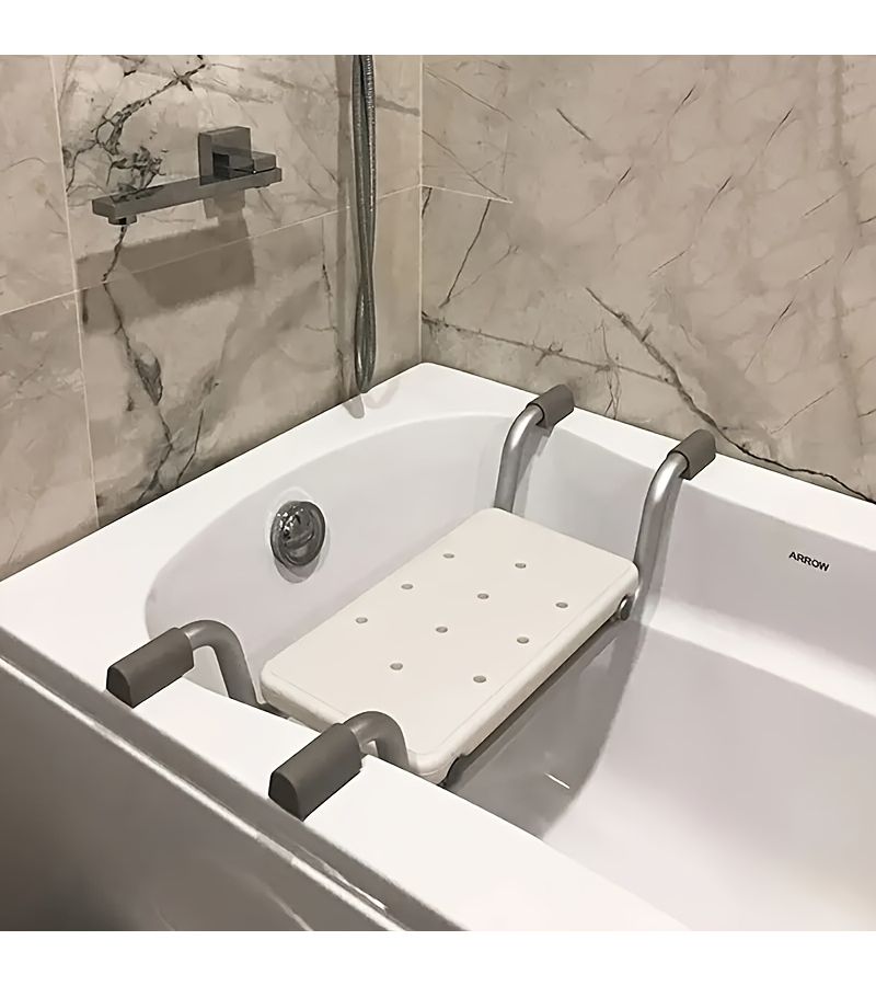 Heavy Duty Aluminum Adjustable Length Bathtub Bench White Shower Stool for Bathroom 28.35 to 32.28 Inches Supports 350 Lbs Plastic Bathtub Seat for Seniors - Image 1