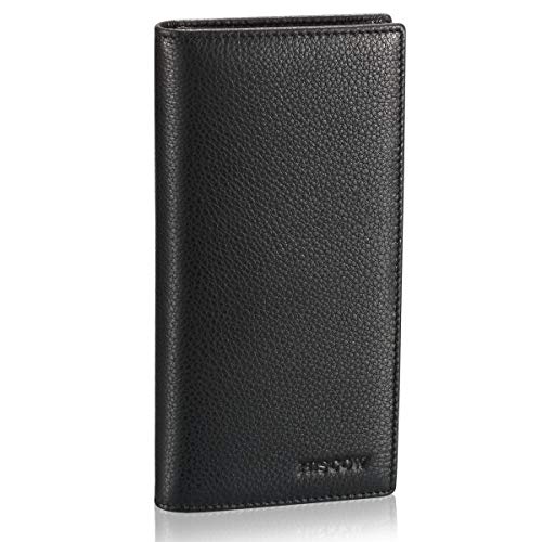 HISCOW Bifold Long Wallet with 15 Credit Card Slots - Italian Calfskin (Pebbled Black) - Image 1