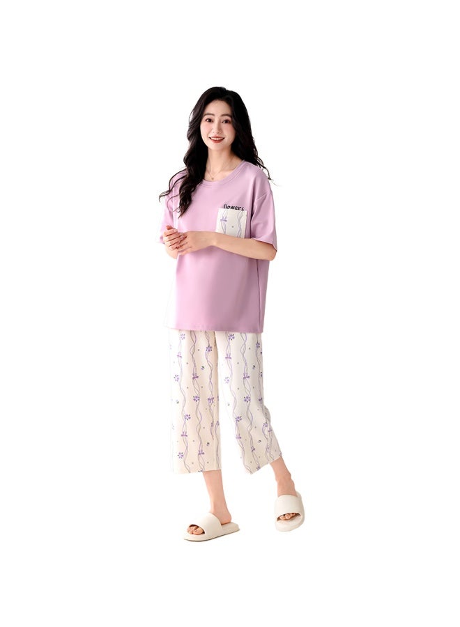 Your Sun Comfortable And Cool 100% Cotton Women's Summer Thin Short Sleeve Loose Casual Home Wear Set - Image 2