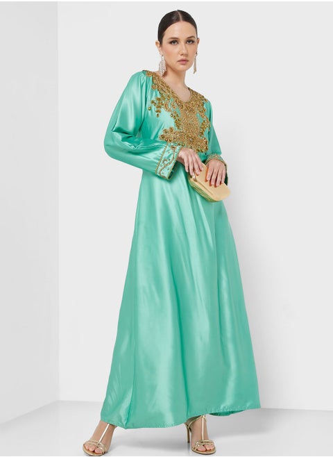 Embellished Crew Neck Jalabiya