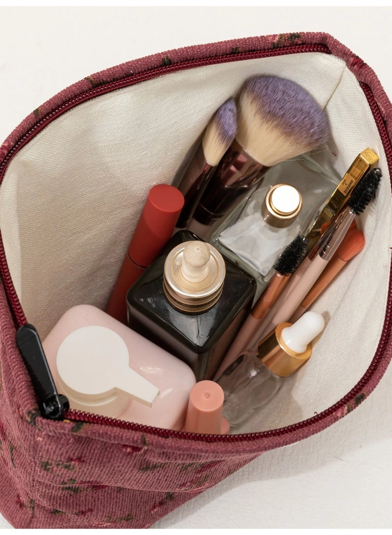 Cosmetic Bags for Women, Travel Makeup Organizer Pouch, Multifunction Toiletry Storage Bag, Portable Zipper Handbag(Rose Red) - Image 3