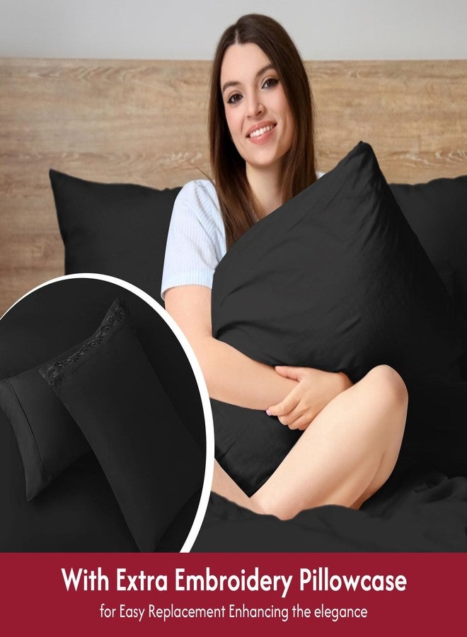 LONAVA Queen Size Sheet Set - 6 Piece Hotel Luxury Wrinkle-Free Microfiber Sheet, Oeko-TEX Certified, Breathable & Elastic, 16" Deep Pockets, Very Black - Image 4