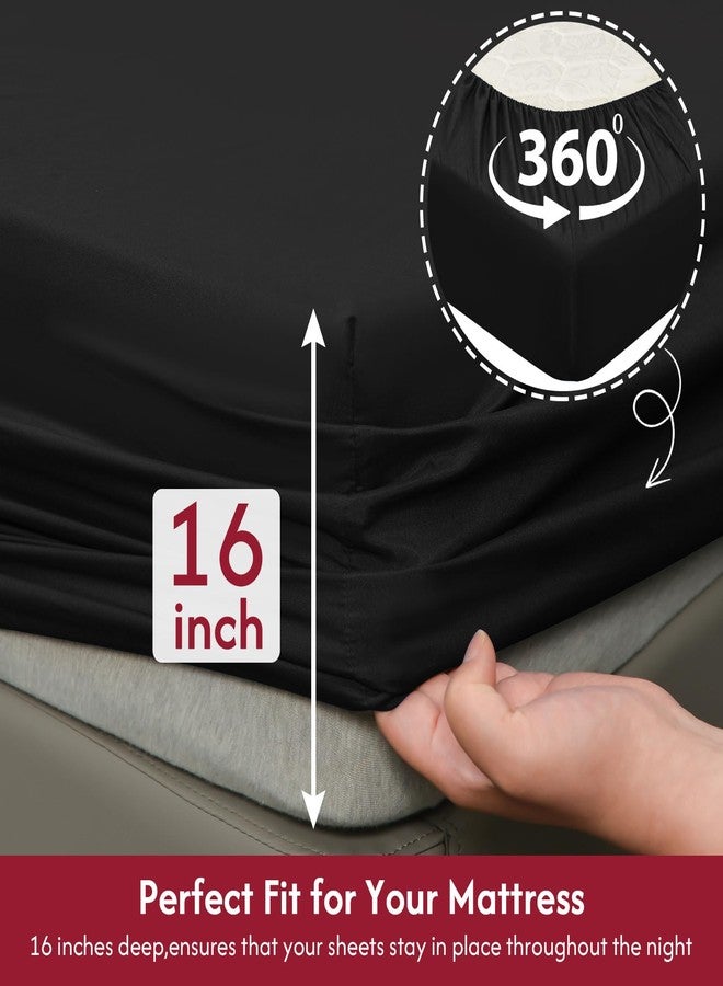 LONAVA Queen Size Sheet Set - 6 Piece Hotel Luxury Wrinkle-Free Microfiber Sheet, Oeko-TEX Certified, Breathable & Elastic, 16" Deep Pockets, Very Black - Image 3