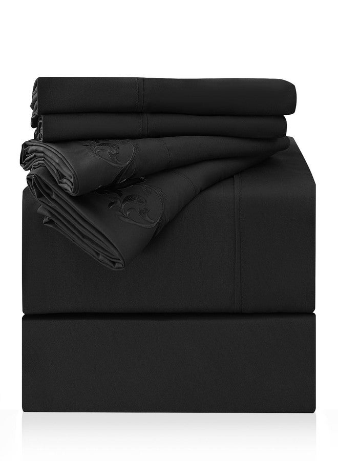 LONAVA Queen Size Sheet Set - 6 Piece Hotel Luxury Wrinkle-Free Microfiber Sheet, Oeko-TEX Certified, Breathable & Elastic, 16" Deep Pockets, Very Black - Image 1