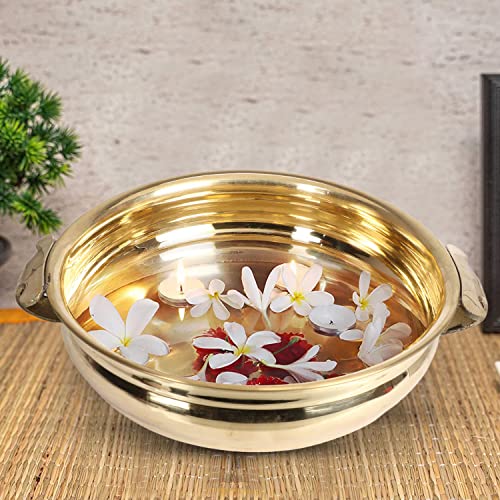 Kartique Brass Metal Urli for Decorative Flower Petal Floating in Water Home Decor Bowl Gold Color 8 Inch 1L, Gold - Image 1