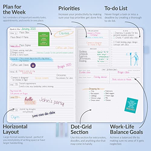 GoGirl Planner PRO - Undated Horizontal Layout Weekly Planner and Organizer + Budgeting and Expense Tracking Pages, Goals Journal & Agenda, 7" x 10" Hardcover, Lasts 1 Year - Periwinkle - Image 3