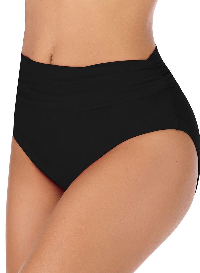 Loquat Solid Color Plunge Bikini Bottom Black  - Image 1