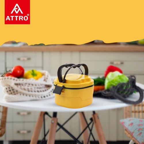 Attro Foody Insulated Double Wall Lunch Box with Inner Steel Conatiner & Easy to Carry Handle Perfect for Office, School, Outdoor- 400ml Yellow - Image 2